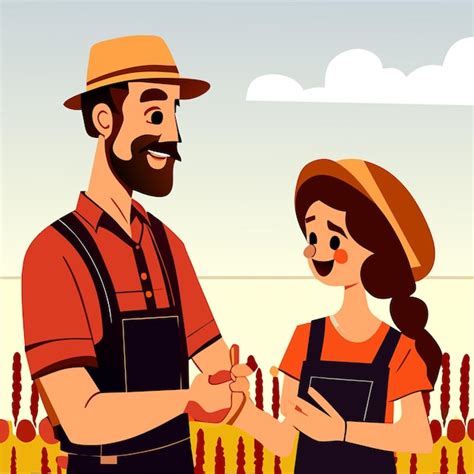 Premium Vector Farmer Father And Daughter Harvest Hand Drawn Flat