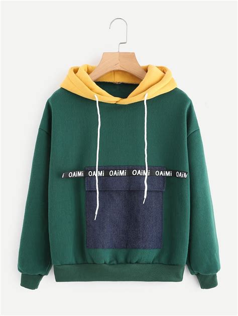 Romwe Romwe Color Block Pocket Front Hoodie Hoodies