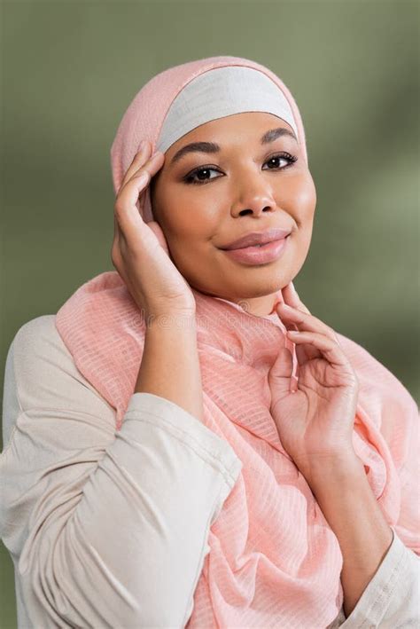 Positive Multiracial Muslim Woman In Pink Stock Image Image Of