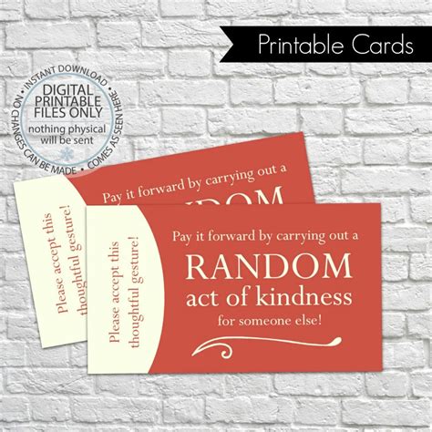 Printable Random Act Of Kindness Cards Raok Pay It Forward Etsy