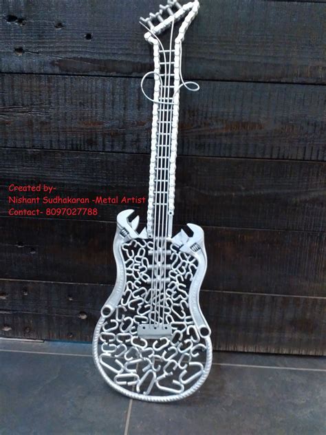 Metal Guitar Art Handmade Metal Sculpture Scrap Metal Mechanic