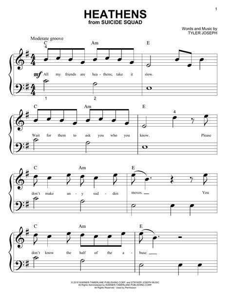 Heathens By Twenty One Pilots Sheet Music For Big Note Piano At Sheet Music Direct