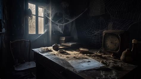 Premium Ai Image A Creepy Room With A Spider Web On The Wall And A