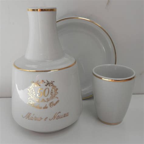 Moringa Porcelana Decoração Bodas de Ouro 800 Ml Copo Prato