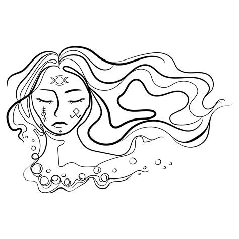 Abstract line art woman portrait with long flowing hair and ...