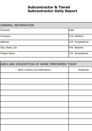 Sample Subcontractor Daily Report In Pdf