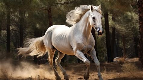 Premium AI Image | a white horse running in the woods