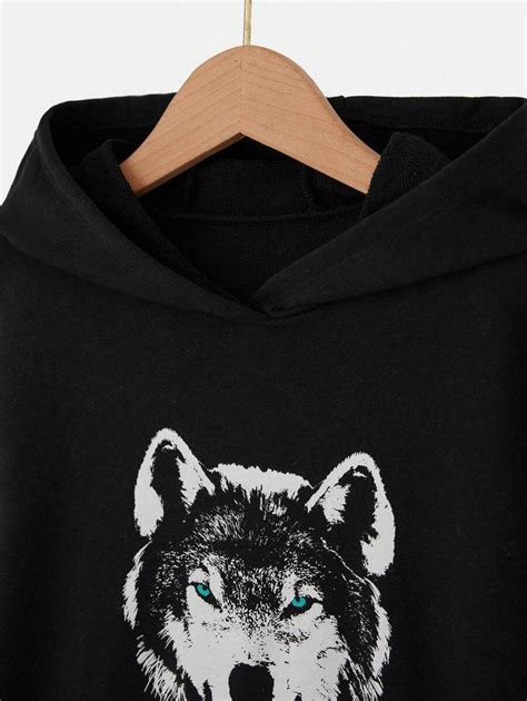 Sudadera Con Capucha Con Estampado De Lobo Para Ni O Preadolescente