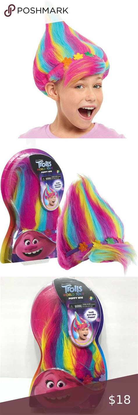 Trolls Dreamworks Poppy With Rainbow Hair Wig Inspired World Tour New