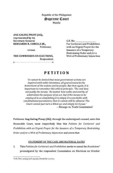 Ang Galing Pinoy vs Comelec Petition for Certiorari and Prohibition