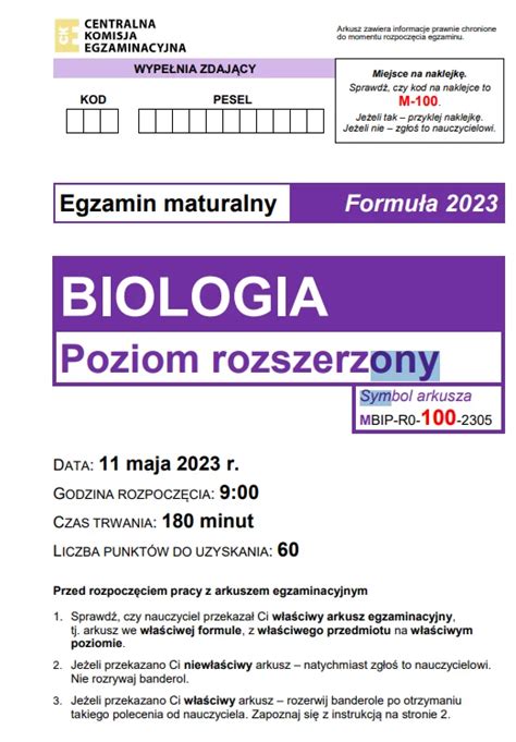 Matura Biologia Arkusze Cke I Odpowiedzi Poziom Rozszerzony