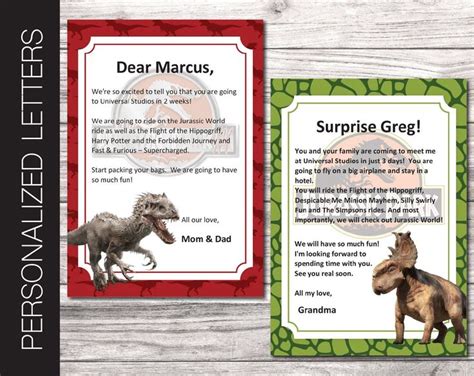 Printable Jurassic Themed Personalized Letters For Surprise Trip