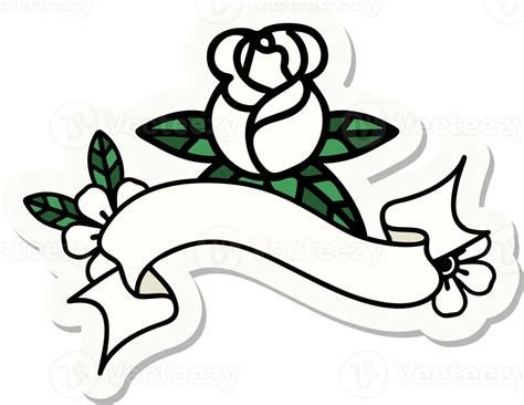 Tattoo Style Sticker With Banner Of A Single Rose 45044924 Png