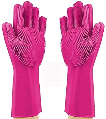 Vavsu Dishwashing Gloves With Wash Scrubber Magic Silicone Gloves