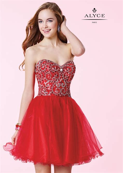 Alyce 3650 Red Romantic Lace Strapless Party Dress Sexy Homecoming