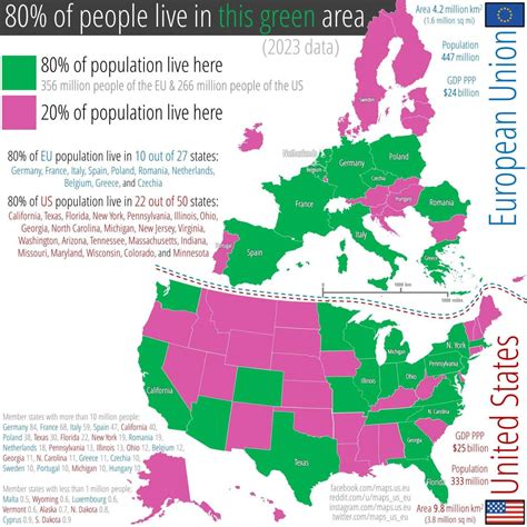 Of The Eu And The Us Population Lives In This Maps On The Web