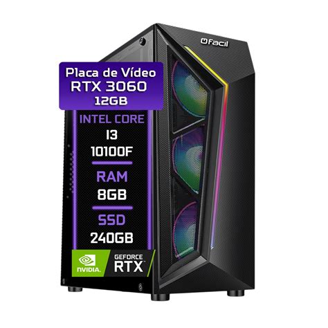 Pc Gamer Fácil Intel Core i3 10100f Décima geração 8GB DDR4 rtx 3060