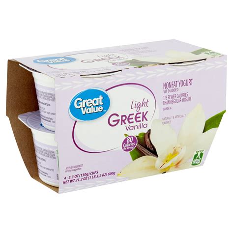 Great Value Light Greek Vanilla Nonfat Yogurt 53 Oz 4 Count