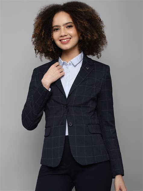 Buy Allen Solly Woman Navy Blue Checked Single Breasted Casual Blazer Blazers For Women