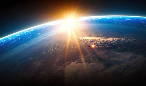 The Sun Is Shining Brightly Over The Earth S Horizon Stock Illustration