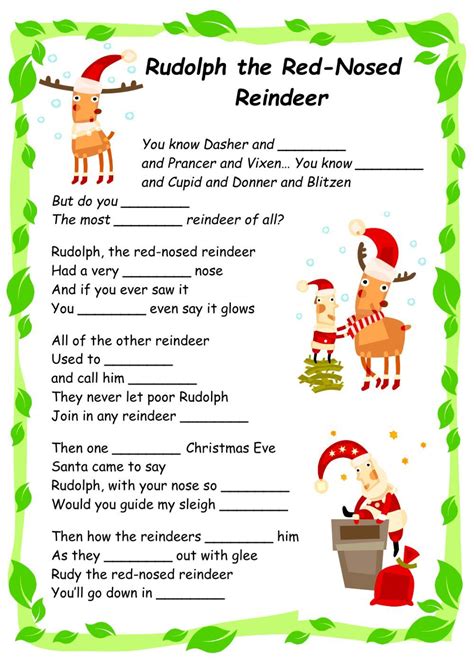 Rudolph The Red Nosed Reindeer Exercise Christmas Worksheets