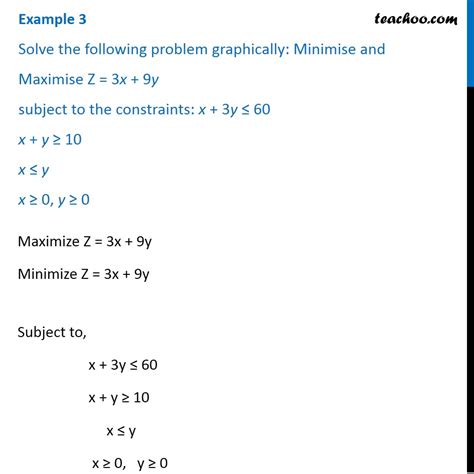 Example 3 Minimise And Maximise Z 3x 9y X 3y