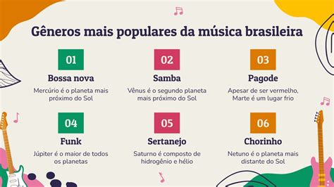 Gêneros musicais brasileiros Google Slides e PowerPoint