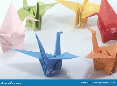 Colorful Origami Crane Bird Dancing Sequence In Circle Tight Framing