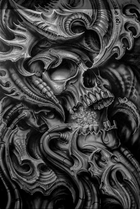 Intricate Biomechanical Skull Tattoo Design