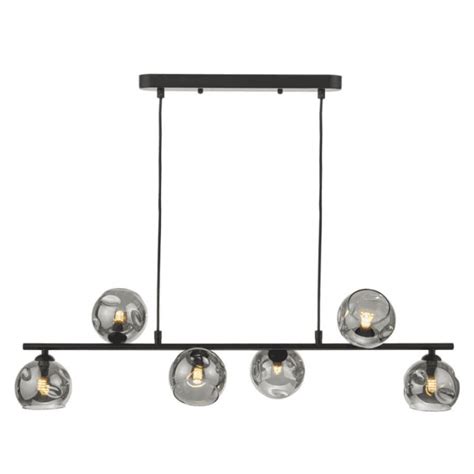 Spiral 6 Light Bar Pendant Matt Black With Smoked Organic Glass