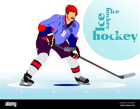 Ice Hockey Player Poster Colored Vector 3d Illustration For Designers