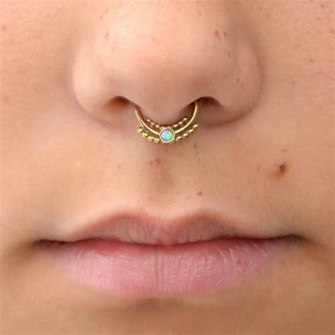 Oro Septum Ring Mm Azul Opal Septum Joyer A G Piercing Nariz