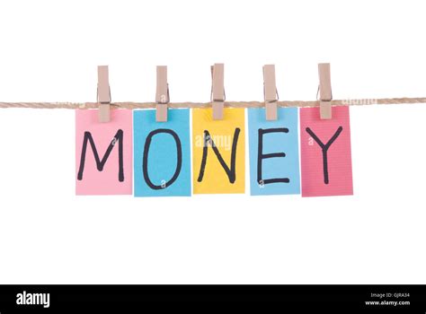 Money Colorful Words Hang On Rope By Wooden Peg Stock Photo Alamy