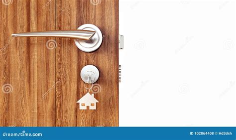 Puerta De Entrada Con Llave De La Casa Aislada En Blanco Stock De