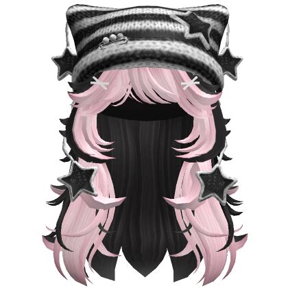 Two Tone Wolfcut Hair Pink W Beanie Black White Roblox