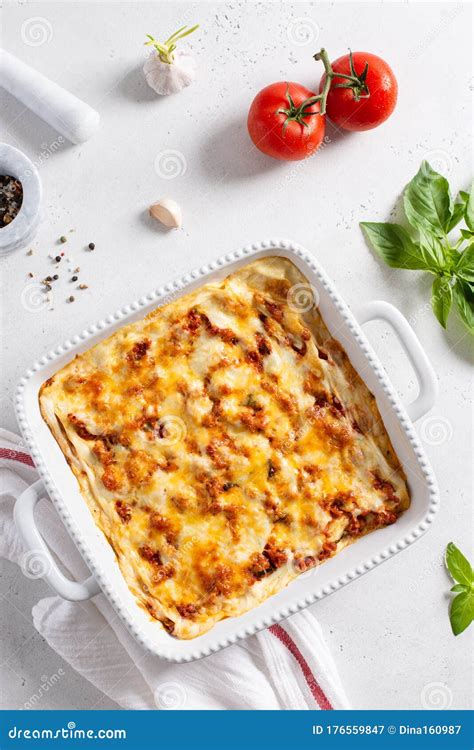 Traditional Italian Lasagna With Vegetables Minced Meat Cheese