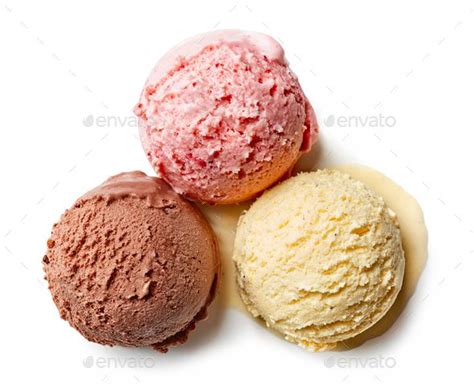 Three Different Flavored Ice Creams On A White Background Stock Photo