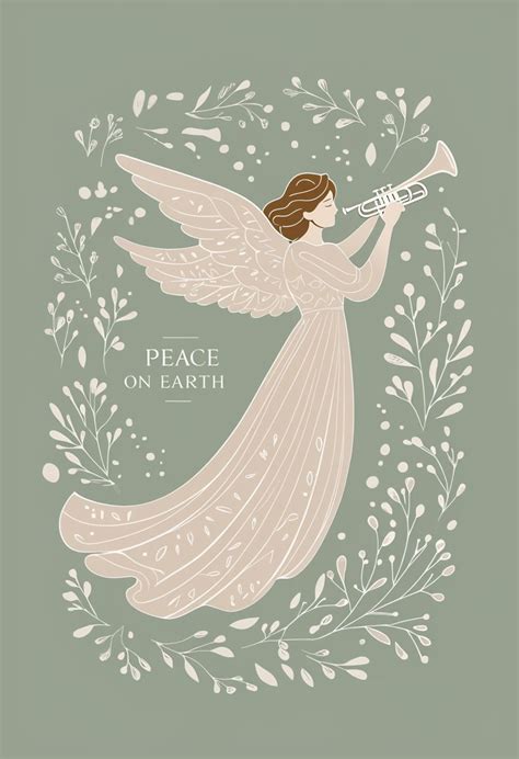 Serene Angel With Trumpet Peace On Earth Christmas Card Playground