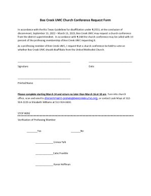 Fillable Online Bee Creek Umc Church Conference Request Form Fax Email