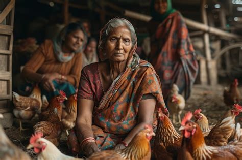 Escena De Una Granja De Pollos Con Aves De Corral Y Personas Foto Gratis