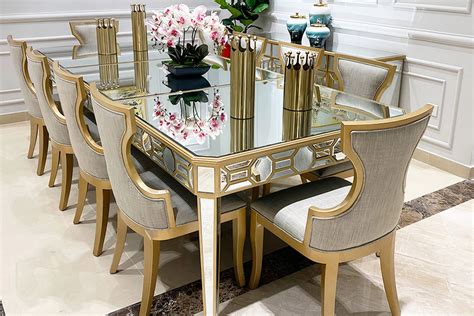 Modern Dining Table 1 10 Seats With Buffet SKEB 016 Gold Silver