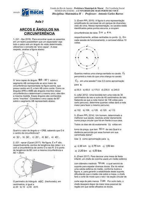 PDF Aula 7 ARCOS E ÂNGULOS NA CIRCUNFERÊNCIA a circunferência