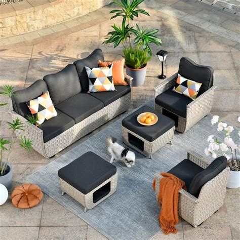 XIZZI Aphrodite 5 Piece Wicker Outdoor Patio Conversation Seating Sofa