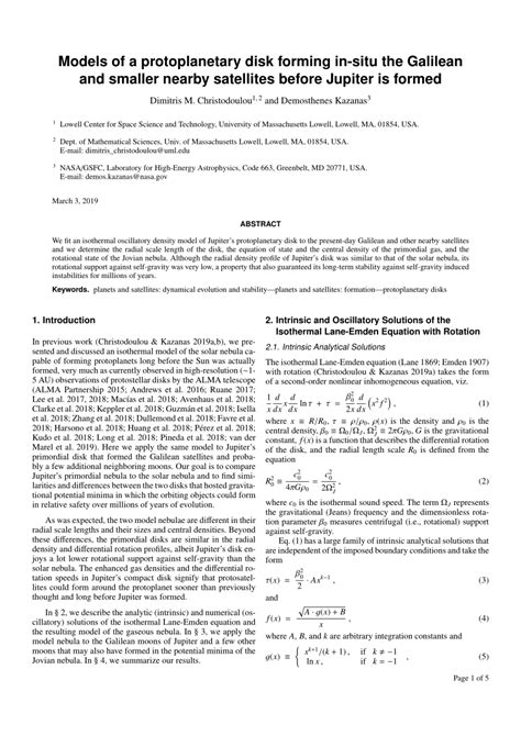 Pdf Models Of A Protoplanetary Disk Forming In Situ The Galilean And