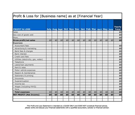 Excel Profit And Loss Template