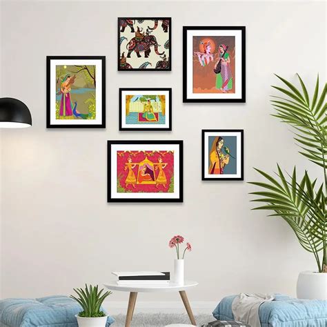 Madhubani Art Collage Picture Wall Frame Set of 6 – Dekorspace