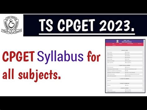 TS CPGET 2023 Syllabus Of All Subjects Ts Cpget Syllabus YouTube