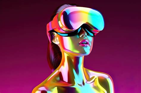 Premium Ai Image Chrome Colorful Woman Wearing A Virtual Reality Headset