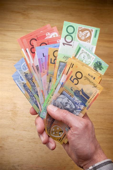 Australian Money Dollars Hand Stock Image Image Of Table Hundred