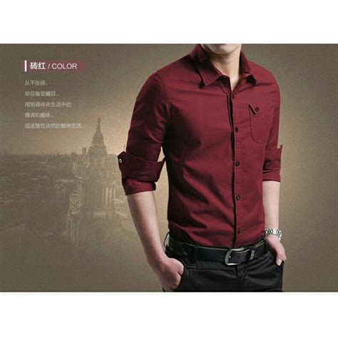 Jual Fortklass Miller Maroon Kemeja Polos Pria Lengan Panjang Kemeja